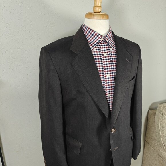 English Manor Mens Sport Coat Blazer Two Button Brown Herringbone Wool Blend 42R - Picture 6 of 16